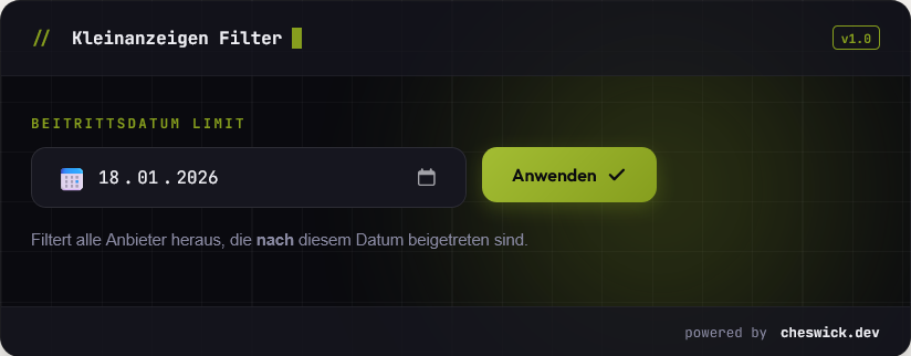 Kleinanzeigen Filter Dashboard